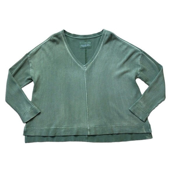 Pilcro Anthro Moira Waffle Knit Weave Cotton Thermal V Neck - Picture 2 of 10